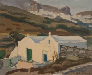 Amorgos Twin Church — Oil painting, Canvas, 38.00×46.00cm — Theodoros Markellos